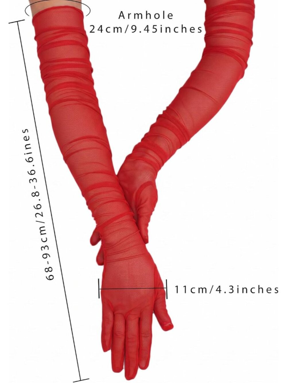 Women's Red B Long Length Sheer Tulle Mesh Opera Lightweight Gloves - Picture 5 of 6